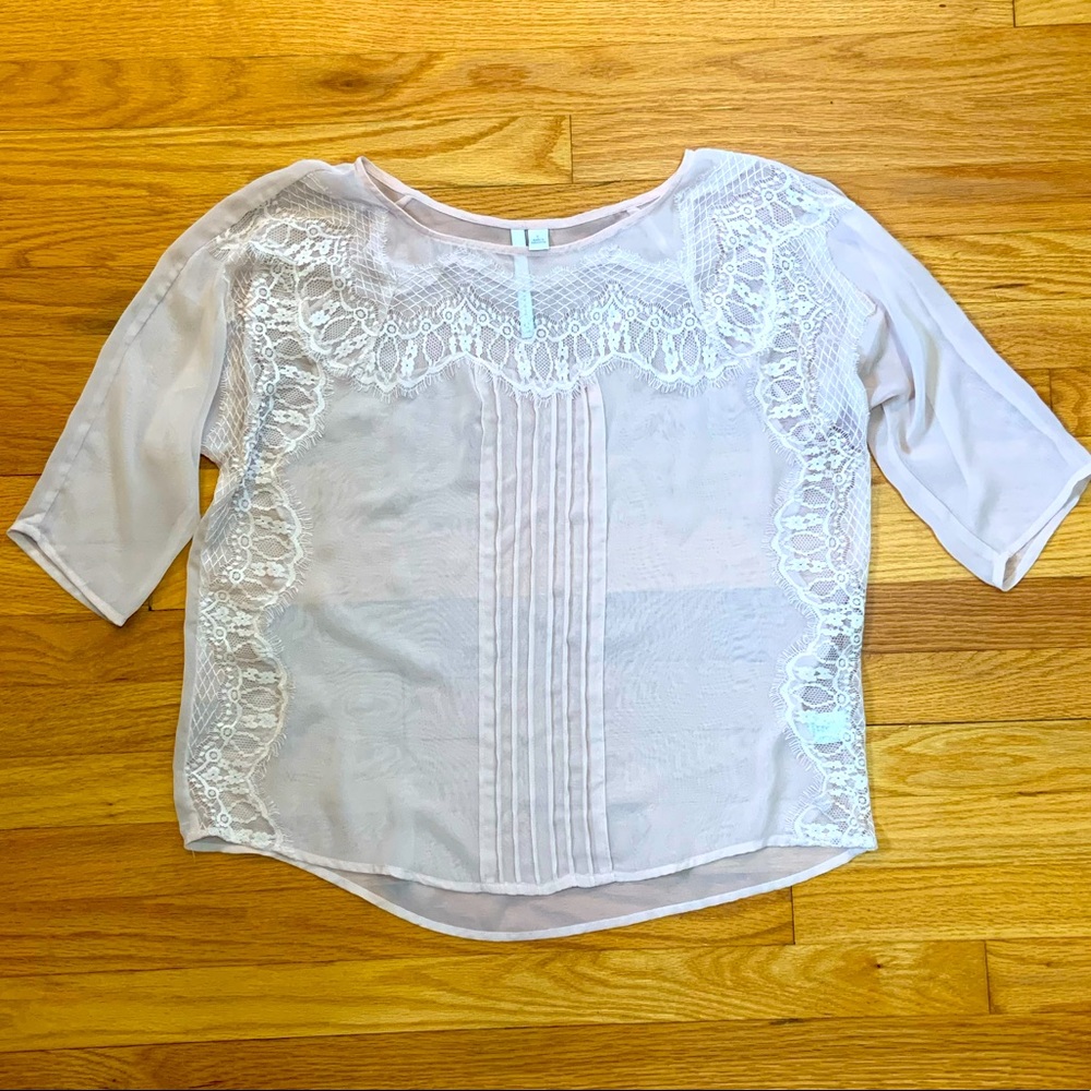 3/$15 Sheer Blush Baby Doll Lace Top